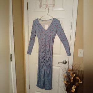 Velvet Touch Blue Floral Long Sleeved Maxi Dress